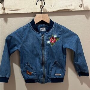 Hudson Jeans Girl’s Blue Jean Jacket Boho Coat Embroidered Patches Kids Floral